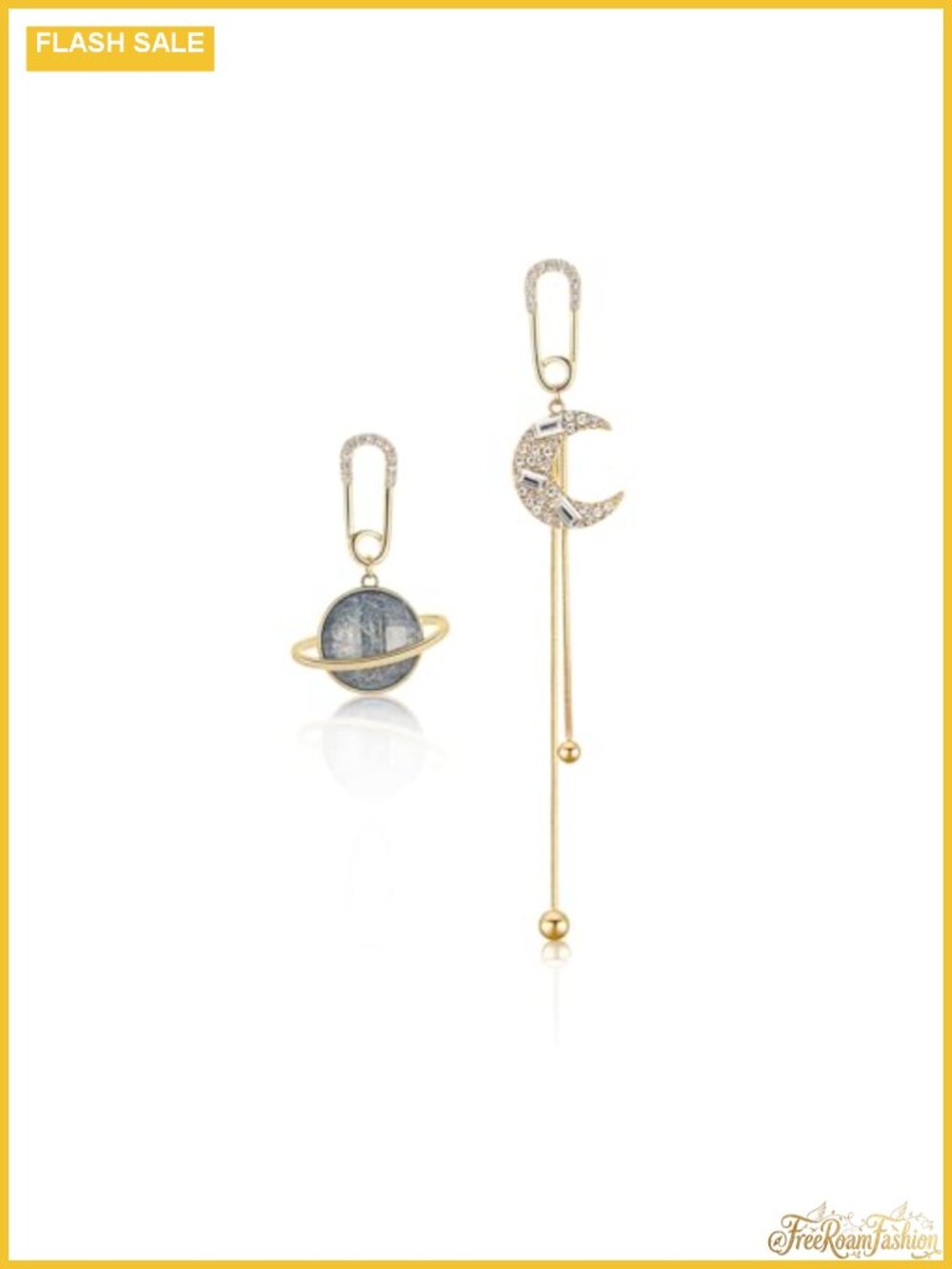 Celestial Asymmetrical Moon Star Saturn Dangle Drop Earrings 925 Silver Posts